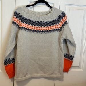 Blue, gray and orange sweater
